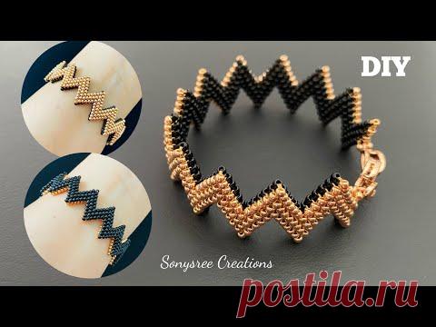 Сложенный Пейот Зигзаг браслет / / сложенный Пейот серьги / / двухсторонний браслет из бисера