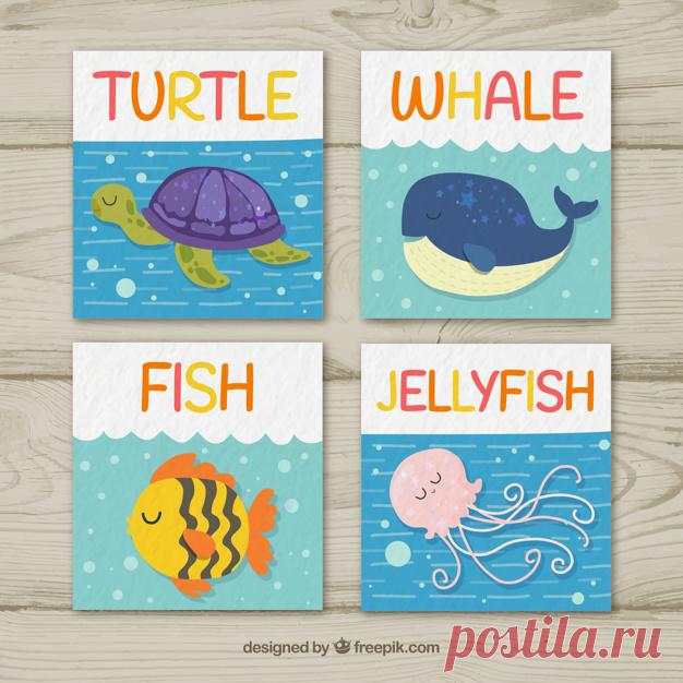 Счастливая коллекция карточек с симпатичными морскими животными Более миллиона свободных векторов, PSD, фотографии и бесплатные иконки. Эксклюзивные халявы и все графические ресурсы, которые необходимые для ваших проектов