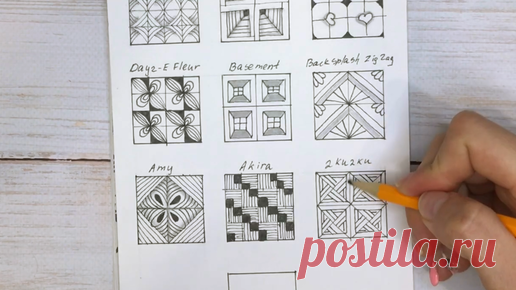 Медитативный зентангл, я рисую 10 простых узоров-танглов по клеточкам
