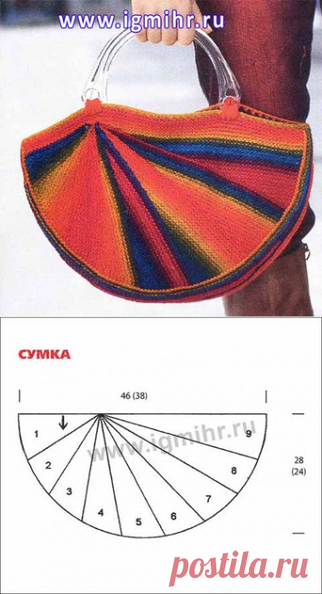 Пестрая сумка, связанная укороченными рядами | Искусница
