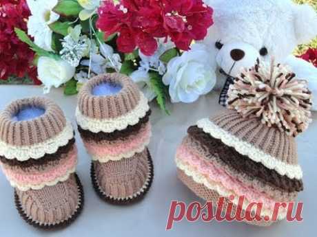 Вязаные сапожки и вязаные шапочки для детей. Knitted and crochet Baby Hats and Booties.