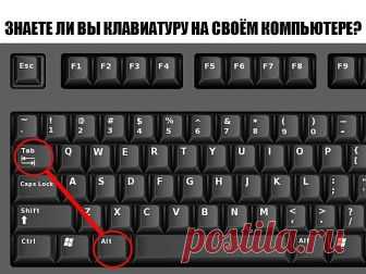 Знаете ли вы клавиатуру на своём компьютере? 
---------------------------------------------------------------------------------------------------
F1— вызывает «справку» Windows или окно помощи активной программы. В Microsoft Word комбинация клавиш Shift+F1 показывает форматирование текста;
F2— переименовывает выделенный объект на рабочем столе или в окне проводника;
F3— открывает окно поиска файла или папки на рабочем столе и в проводнике. Комбинация клавиш Shift+F3 часто ...