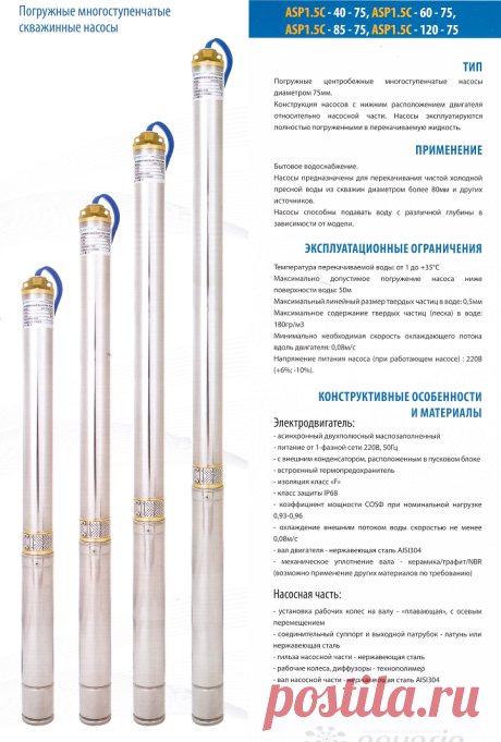 Скважинный насос AQUARIO ASP 1.5-40-75