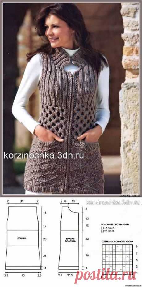 Женский вязаный удлиненный жилет - 20 Августа 2013 - Вязание спицами, модели и схемы для вязания на спицах
