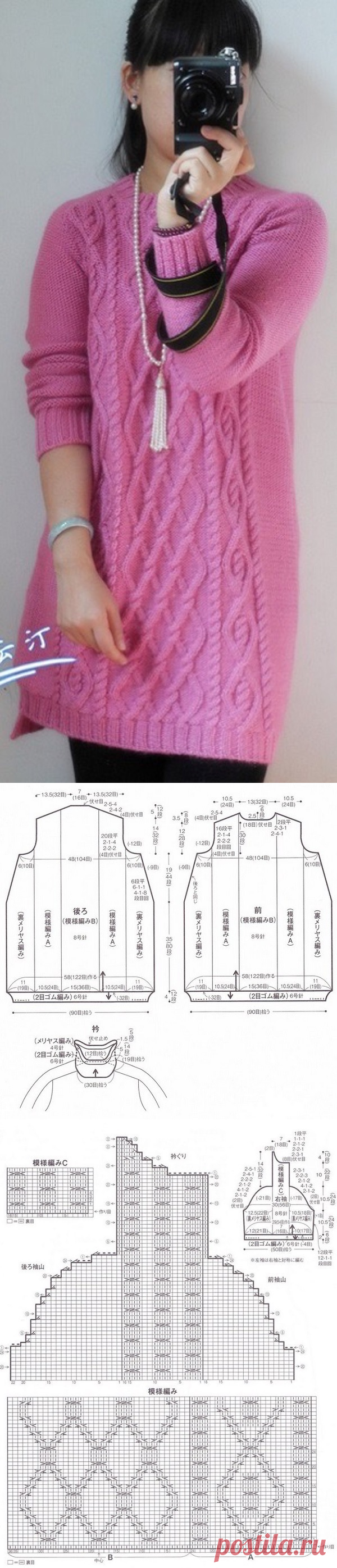 Красивая вязаная туника с аранским узором. |