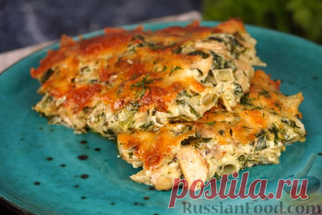 Рецепт: Запеканка из макарон с грибами и шпинатом на RussianFood.com