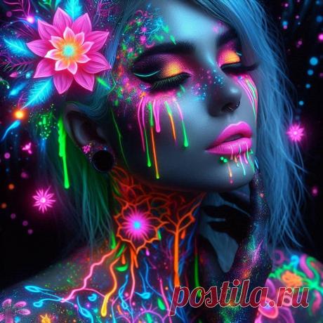 Неоновый портрет: яркая девушка в сюрреалистичном мире света и цвета. Нейронная сеть Dalle - Dalle примеры промтов - Форум ИИ о нейросетях - Yes Ai