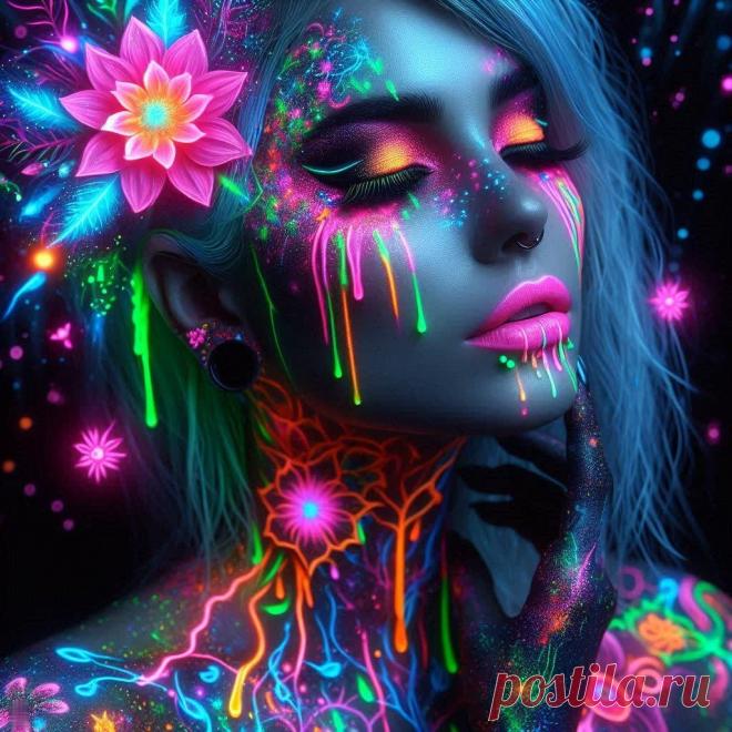 Неоновый портрет: яркая девушка в сюрреалистичном мире света и цвета. Нейронная сеть Dalle - Dalle примеры промтов - Форум ИИ о нейросетях - Yes Ai
