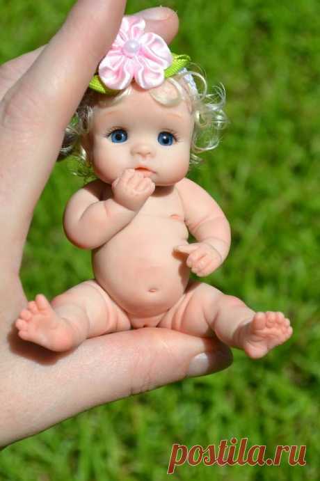 Original Art OOAK baby doll girl 3&quot; June by Yulia Shaver