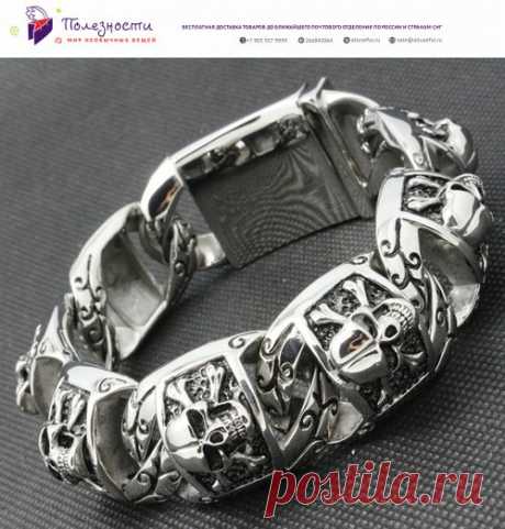 Браслет Пиратский череп и кости, ювелирная сталь, авторская работа