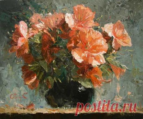 Нежность цветов и уютные улочки художника Олега Трофимова.