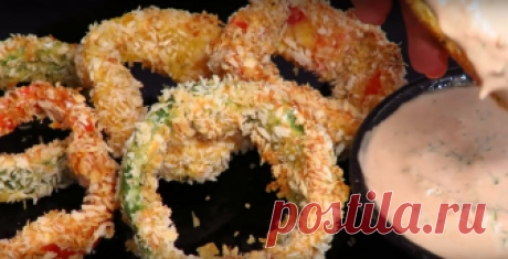 Хрустящие кольца перца в кляре с соусом
