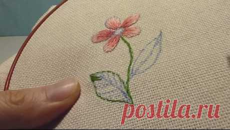 Вышивка гладью для начинающих 'Цветок' satin stitch embroidery for beginners Flower