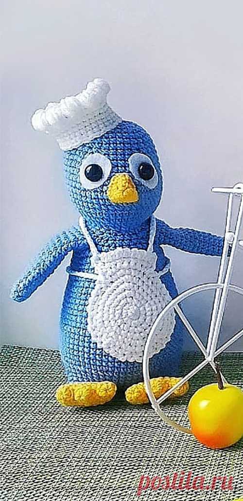PDF Пингвинёнок поварёнок крючком. FREE crochet pattern; Аmigurumi animal patterns. Амигуруми схемы и описания на русском. Вязаные игрушки и поделки своими руками #amimore - пингвин, пингвинята, пингвинчик, пингвинёнок.