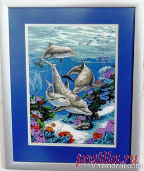 Картина «Дельфины» / Вышивка крестом / В рукоделии
