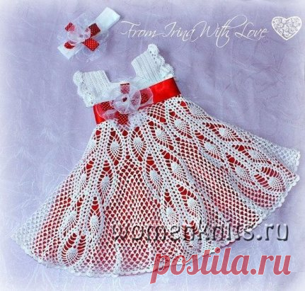Ажурное платье для девочки крючком
Схема: http://womanknits.ru/vyazanie-dlya-detej/platja-sarafany/azhurnoe-plate-dlya-devochki-kryuchkom