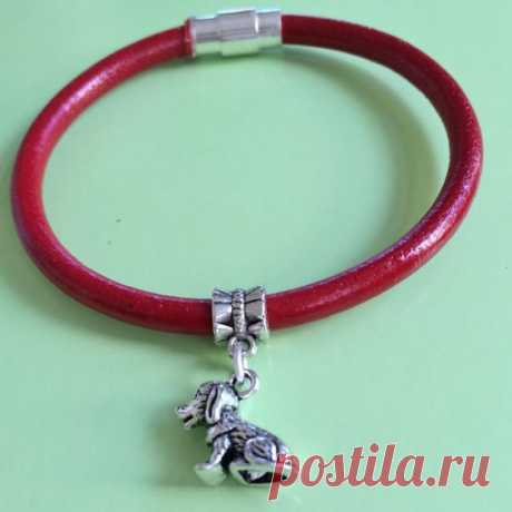 Silver Puppy on Leather Bracelet