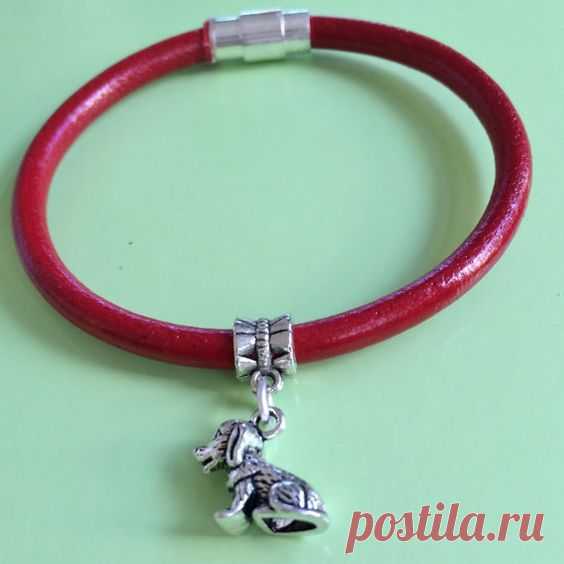 Silver Puppy on Leather Bracelet
