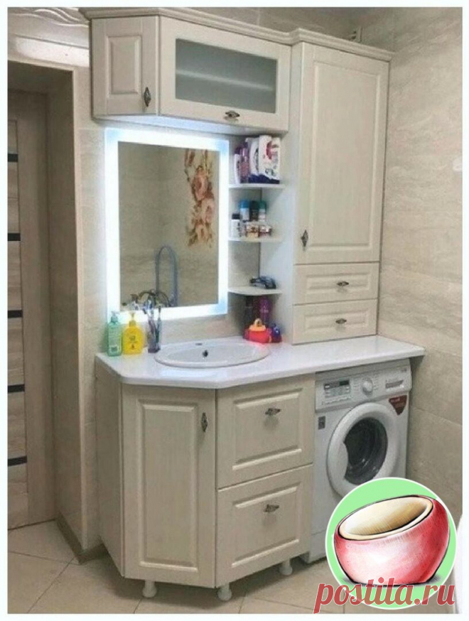 Из старой кухонной мебели - сделали новую мебель в ванную.