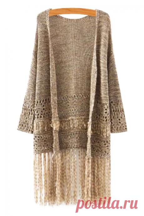 Openwork Fringe Long Sleeve Cardigan KHAKI: Sweaters | ZAFUL