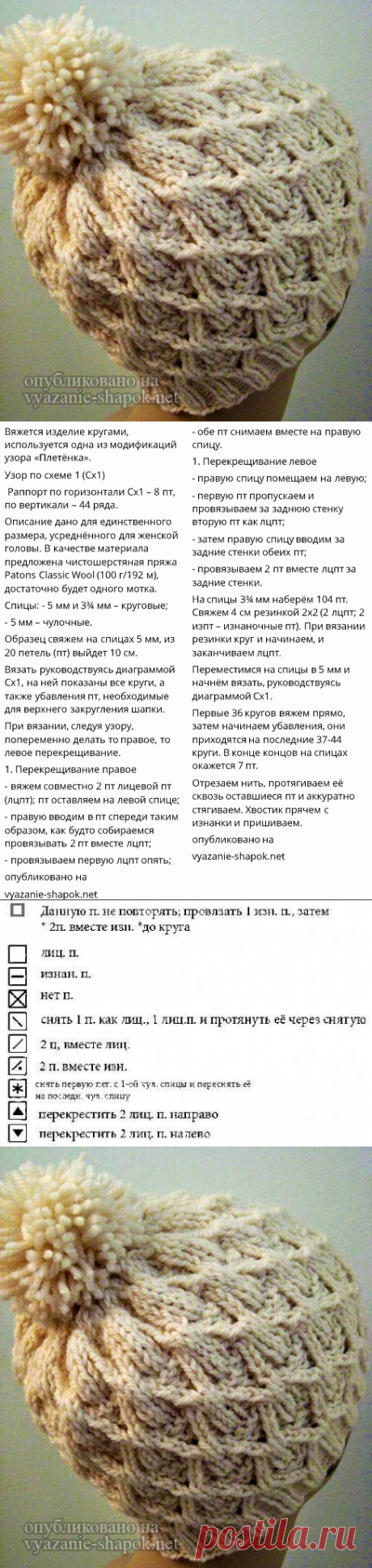 Женская креативная шапка плетенка спицами со схемой и описанием от Гретхен Трейси | Вязание Шапок - Модные и Новые Модели