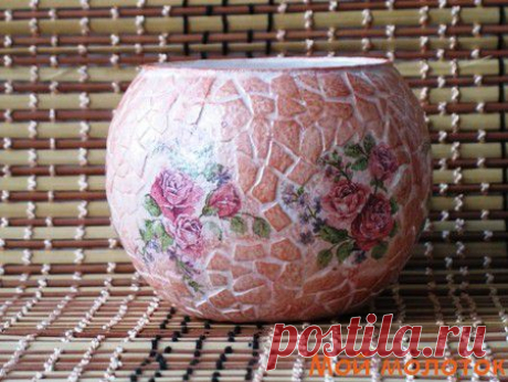 КРУГЛОЙ ВАЗЫ МОЗАИКОЙ ИЗ ЯИЧНОЙ СКОРЛУПЫ | Самоцветик