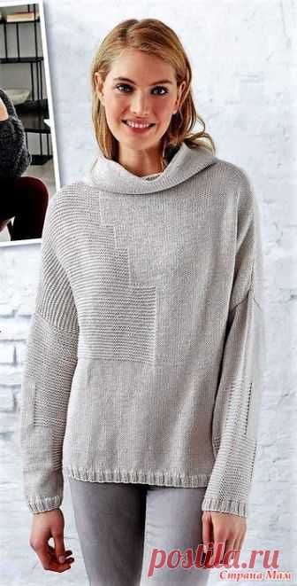 Пуловер с асимметричным рельефным узором. Спицы. Вязание - ваше хобби №10 2018.