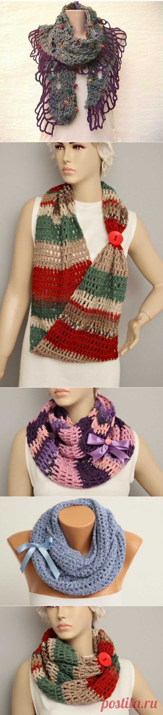 Интересные шарфики из разных видов пряжи