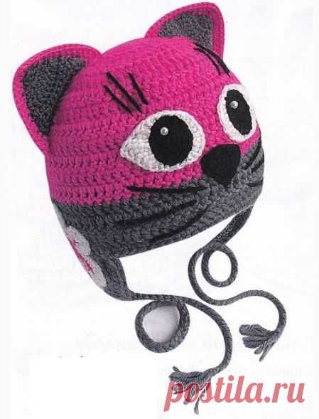 Детские шапки вязаные спицами и крючком со зверями