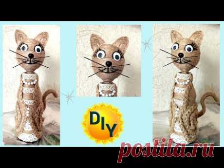 Kot z juty Świetny prezent. DIY / rękodzieło.