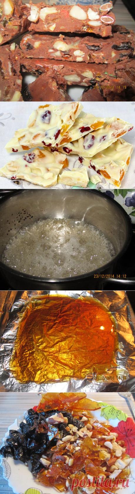 Домашний шоколад с черносливом и орехами