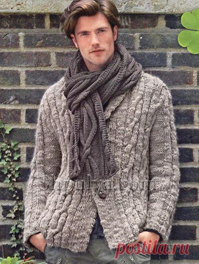 Мужской кардиган на пуговицах, вязаный спицами — Шпуля - сайт о вязании