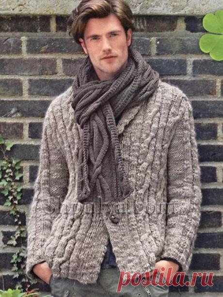 Мужской кардиган на пуговицах, вязаный спицами — Шпуля - сайт о вязании