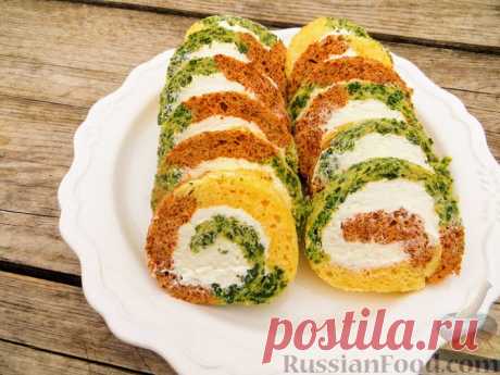 Рецепт: Праздничный рулет с творожным сыром на RussianFood.com