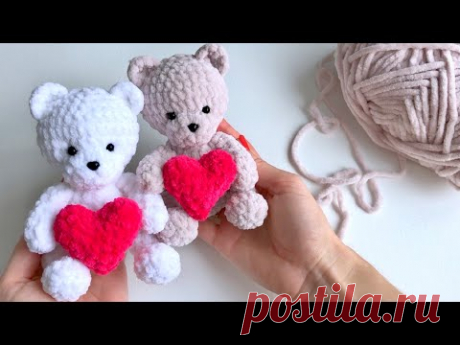 Мишка с сердечком крючком // Мастер-класс // Подарок от души