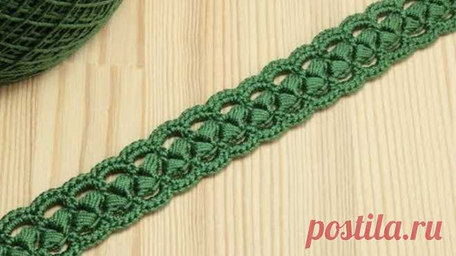 Вязание крючком ленточного кружева на основе шнура из пышных столбиков Crochet