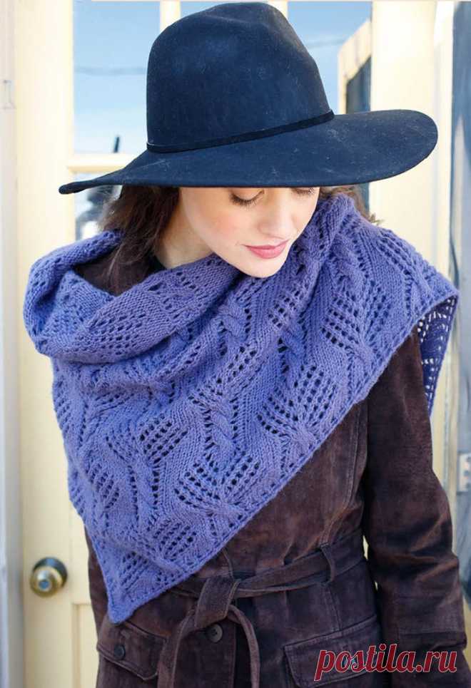 Ажурная шаль с элементами рельефной вязки. Спицами. Схемы. / knittingideas.ru