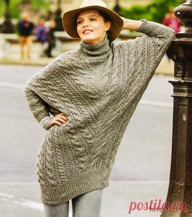 Удлиненный пуловер "летучая мышь"