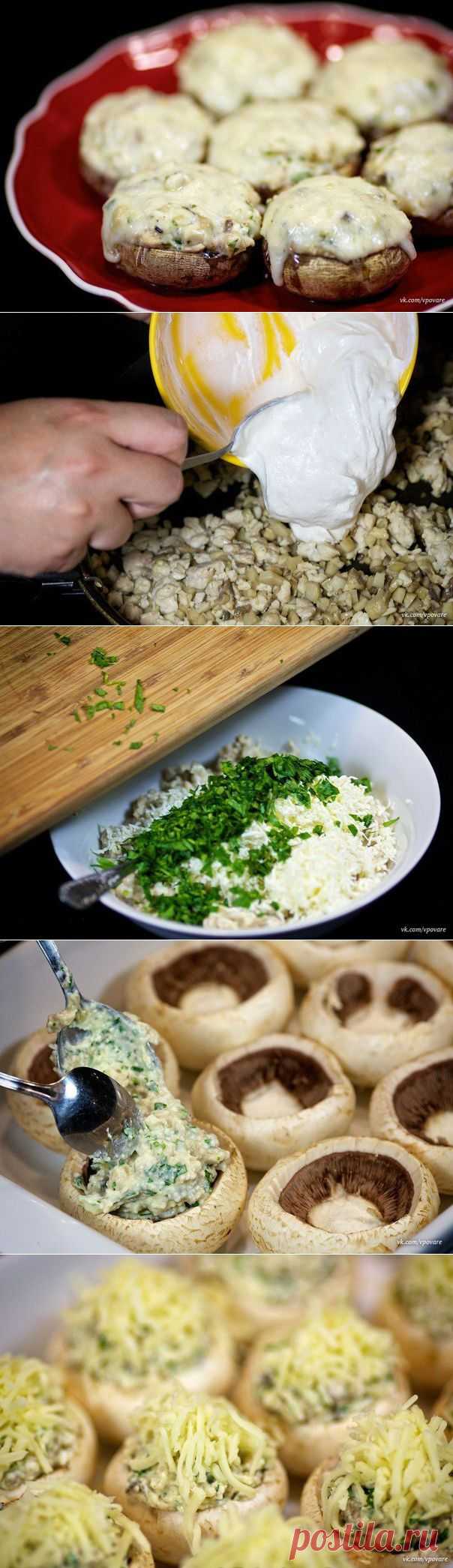 Шампиньоны с курицей и сыром