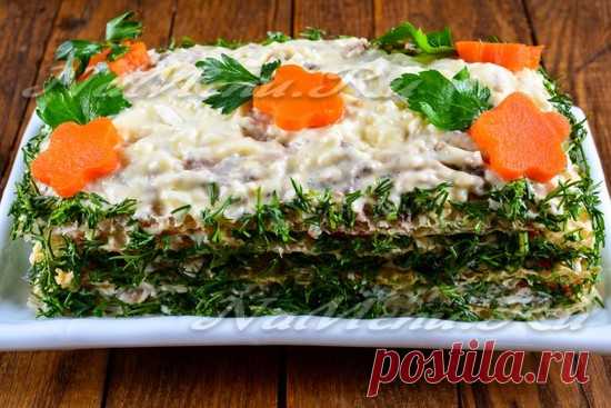 Закусочный торт из вафельных коржей, рецепт