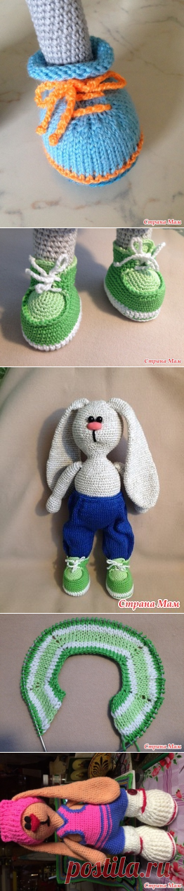 . Он-лайн. Зайка в шапочке. 5 этап. Штанишки спицами, Платьице крючком, Комбез крючком - Амигуруми - Страна Мам
