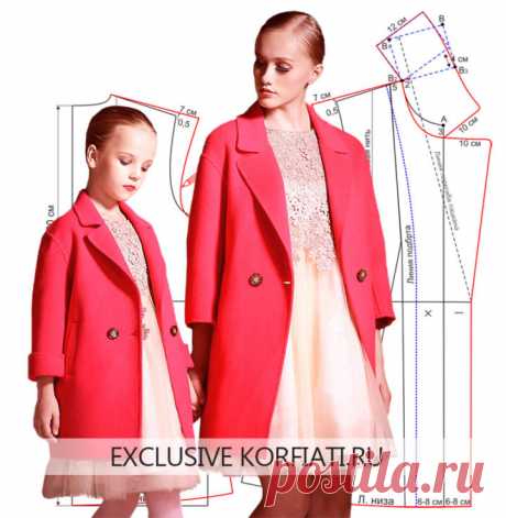 Выкройка укороченного пальто для мамы и дочки от А. Корфиати