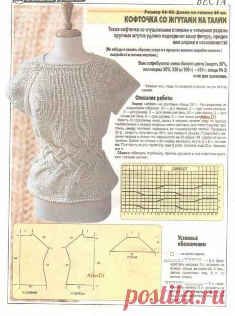 КОФТОЧКА СО ЖГУТАМИ НА ТАЛИИ (Вязание спицами) – Журнал Вдохновение Рукодельницы