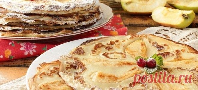 Блины с припеком. 4 рецепта
Блины с припеком из яблок

Ингредиенты:

молоко – 0,5 л;
яйца – 2 шт.;
сливочное масло – 2 ст. ложки;
сахар – 2 ст. ложки;
ванильный сахар – 1 ст. ложка;
мука – 1,5 стакана;
яблоки – 2 шт.;
соль – щепотка.
Приготовление

Взбитые с двумя видами сахара и солью яйца смешивают с мукой и молоком.
Добавляют масло и через 10 минут вмешивают яблочную массу.
Распределяют порцию основы на разогретой, промасленной сковородке и подрумянивают с двух сторон.
...