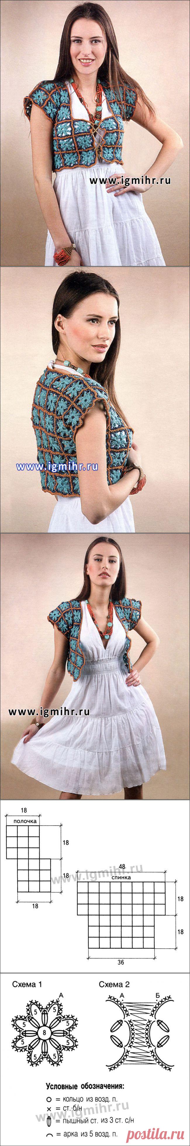 Нарядное болеро из цветочных мотивов. Крючок