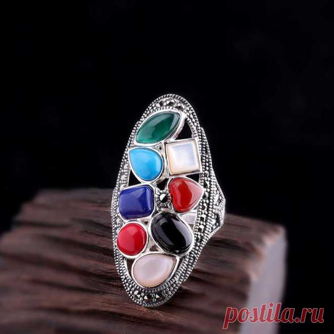 Turquoise ring-925 Silver Ring-Colorful Stone Ladies | Etsy