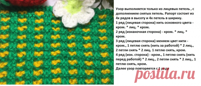 Двухцветные узоры спицами со схемами (7 вариантов для вдохновения)