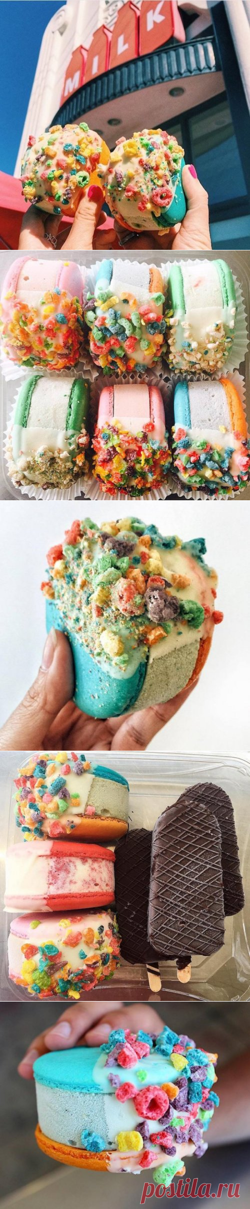 Необычное пирожное, состоящее из мороженого и печенья 