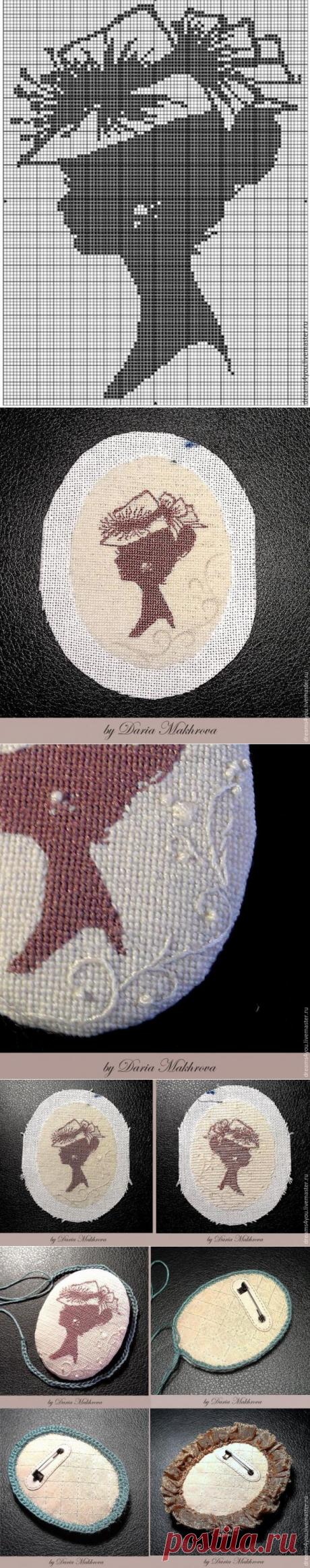 Текстильная брошь-камея в технике микровышивки - Ярмарка Мастеров - ручная работа, handmade