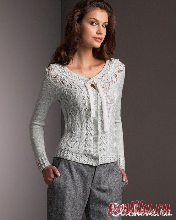 Ажурная кофточка с шишечками вязаная спицами | Блог elisheva.ru